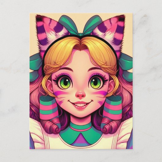 Alice mit Cheshire Cat Ears Postkarte (Vorderseite)
