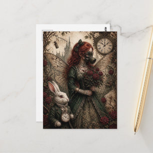 Alice mit roten Haaren in Gasmaske mit weißem Kani Postkarte