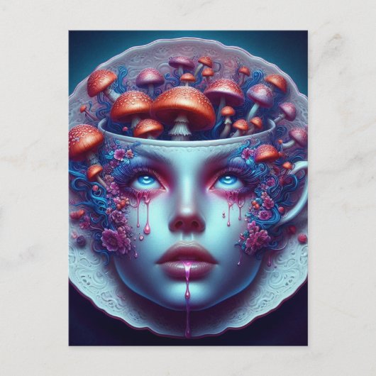 Alice Mushrooms Teacup Postkarte (Vorderseite)