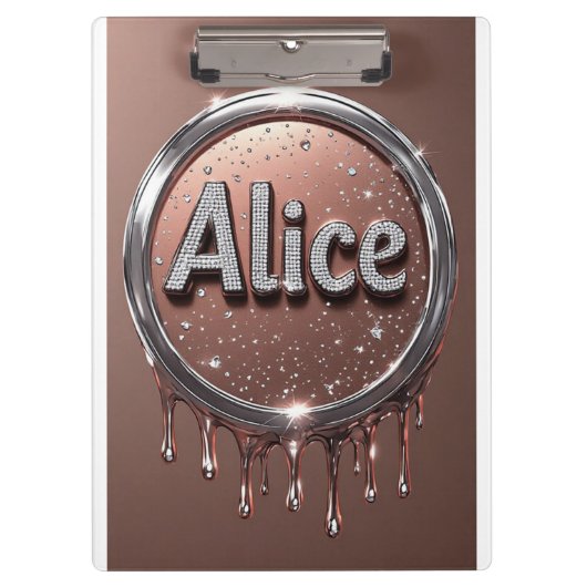 Alice Name Diamant-Logo-Abzeichen in funkelndem Sc Klemmbrett (Vorderseite)