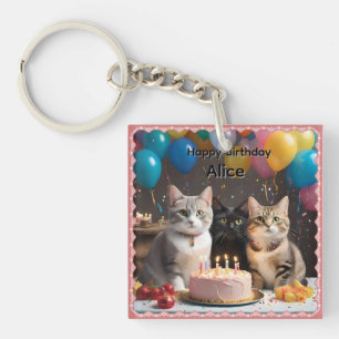 Alice Name Mit Geburtstagsfeier Katzen, Schlüsselanhänger