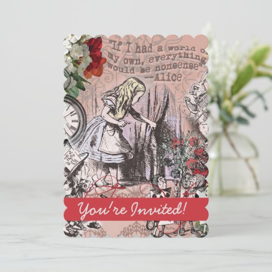 Alice-Nonsens-Vorhang Einladung (Stehend Vorderseite)
