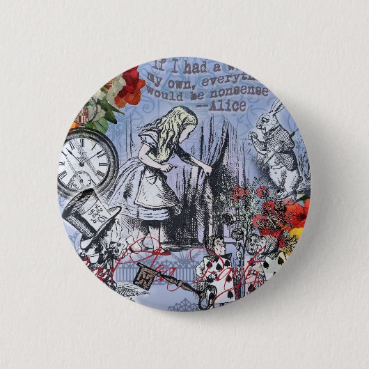 Alice Nonsense Vorhang Wunderland - Blau Button (Vorderseite)