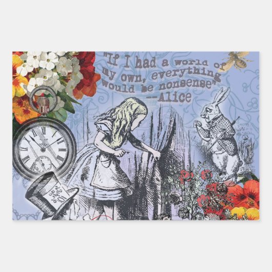 Alice Nonsense Vorhang Wunderland - Blau Geschenkpapier Set (Vorderseite)