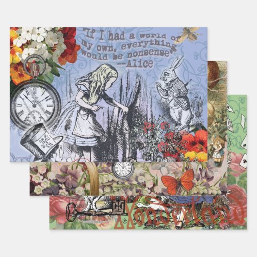 Alice Nonsense Vorhang Wunderland - Blau Geschenkpapier Set (Set)