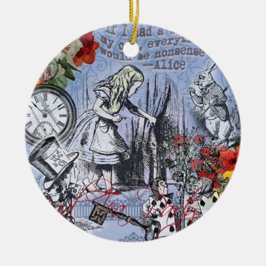 Alice Nonsense Vorhang Wunderland - Blau Keramik Ornament (Vorne)
