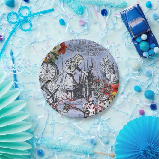 Alice Nonsense Vorhang Wunderland - Blau Pappteller (Party)