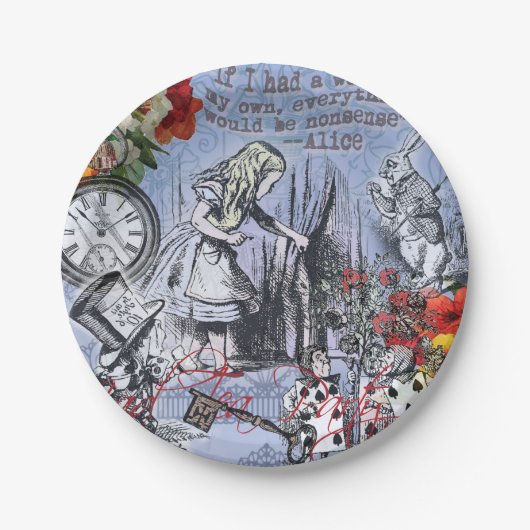 Alice Nonsense Vorhang Wunderland - Blau Pappteller (Vorderseite)