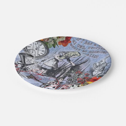 Alice Nonsense Vorhang Wunderland - Blau Pappteller (Schrägansicht)