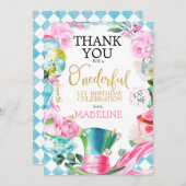 Alice Onederful 1. Geburtstag Danke-Karte Einladung (Vorne/Hinten)