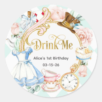 Alice Onederland, Drink Me, Mädchen 1. Geburtstag Runder Aufkleber