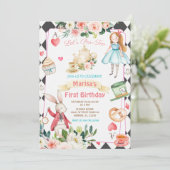 Alice Par-tea Floral Tea Birthday Girl  Einladung (Stehend Vorderseite)