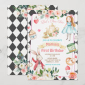 Alice Par-tea Floral Tea Birthday Girl  Einladung (Vorne/Hinten)