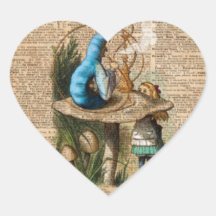Alice, Pilz und Jin, Vintage-Wörterbuch-Kunst Herz-Aufkleber