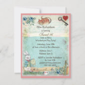 Alice, Pink Flamingo & Cheshire Cat Sweet 16 Einladung (Rückseite)