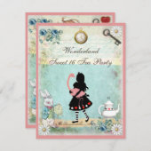 Alice, Pink Flamingo & Cheshire Cat Sweet 16 Einladung (Vorne/Hinten)