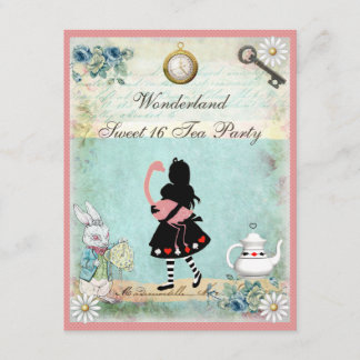 Alice, Pink Flamingo & Cheshire Cat Sweet 16 Einladung