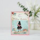 Alice, Pink Flamingo und Cheshire Cat Wedding Einladung (Stehend Vorderseite)
