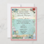 Alice, Pink Flamingo und Cheshire Cat Wedding Einladung (Rückseite)