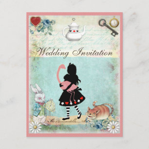 Alice, Pink Flamingo und Cheshire Cat Wedding Einladung