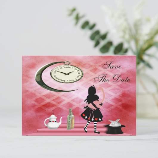 Alice & Pink Flamingo Wedding speichern das Datum Save The Date (Stehend Vorderseite)
