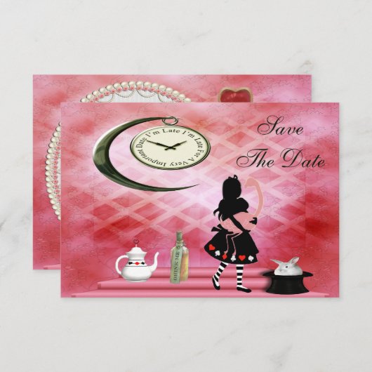 Alice & Pink Flamingo Wedding speichern das Datum Save The Date (Vorne/Hinten)