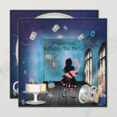 Alice & Pink Flamingo Wonderland Geburtstagsparty Einladung (Vorne/Hinten)