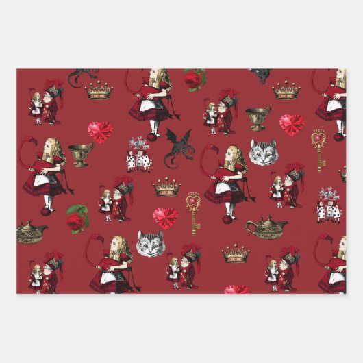 Alice Queen of herzen Schwarz-Rot-Set Geschenkpapier Set (Vorderseite)