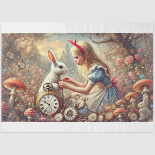 Alice Rabbit Fantasy Mushroom Woodland Decoupage Seidenpapier (Vorderseite)