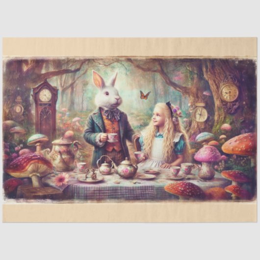 Alice & Rabbit Storybook Tea Party Decoupage Seidenpapier (Vorderseite)