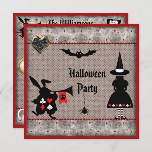 Alice & Rabbit Wonderland Halloween-Party Invites Einladung (Vorne/Hinten)
