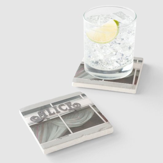 Alice-Shop Steinuntersetzer (Seitenansicht)