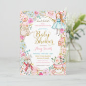 Alice Tea Party Kinderdusche Einladung (Stehend Vorderseite)
