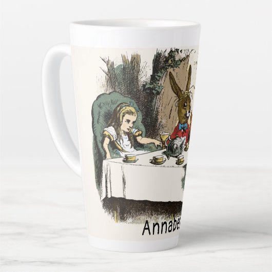 Alice Tea Party Mad Hatter personalisieren Latte T Milchtasse (Linke Ecke)