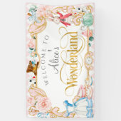 Alice Tee Party Wonderland mad hatter pink floral Banner (Vertikal)