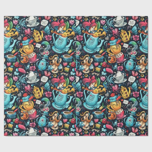 Alice-Teeparty-Thema Geschenkpapier (Saum)