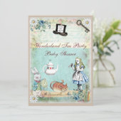 Alice & the Cheshire Cat Wonderland Baby Shooter Einladung (Stehend Vorderseite)