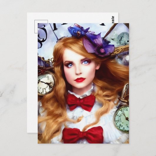 Alice Time Behalte das Verschieben von künstlerisc Postkarte (Vorne/Hinten)