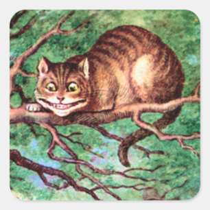 Alice trifft die Cheshire-Katze in Wonderland Quadratischer Aufkleber