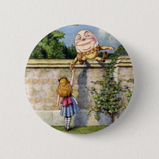 Alice trifft Humpty Dumpty in Wonderland Button (Vorderseite)