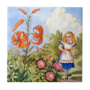 Alice trifft sprechende Blumen in Wonderland Fliese