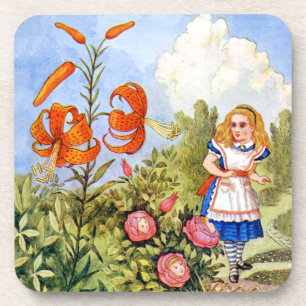 Alice trifft sprechende Blumen in Wonderland Untersetzer