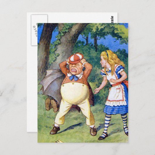 Alice trifft Tweedledee im Wunderland Postkarte (Vorne/Hinten)