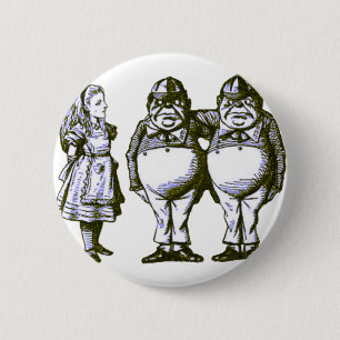 Alice, Tweedle Dee & Tweedle Dum in Blautönung Button