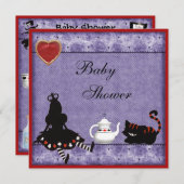 Alice- u. Cheshire-Katzen-Baby-Duschen-Tee-Party Einladung (Vorne/Hinten)