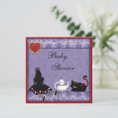 Alice- u. Cheshire-Katzen-Baby-Duschen-Tee-Party Einladung (Stehend Vorderseite)