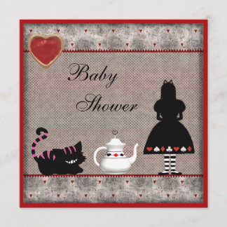 Alice- u. Cheshire-Katzen-Baby-Duschen-Tee-Party Einladung