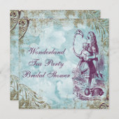 Alice- u. Flamingo-Märchenland-Brautparty Einladung (Vorne/Hinten)