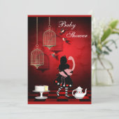 Alice- u. Flamingo-Vögel u. Käfig-Babyparty Einladung (Stehend Vorderseite)