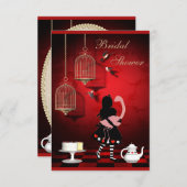 Alice- u. Flamingo-Vögel u. Käfig-Brautparty Einladung (Vorne/Hinten)